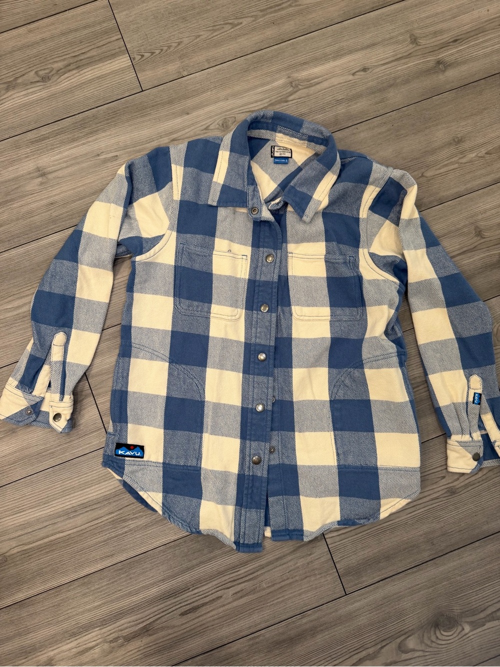 Kavu Blue and Cream Buffalo Check Button-Down Shirt Size Small